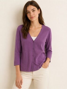 George Purple Violet Rayon Blend Button Front Cardigan M 3/4 Sleeve